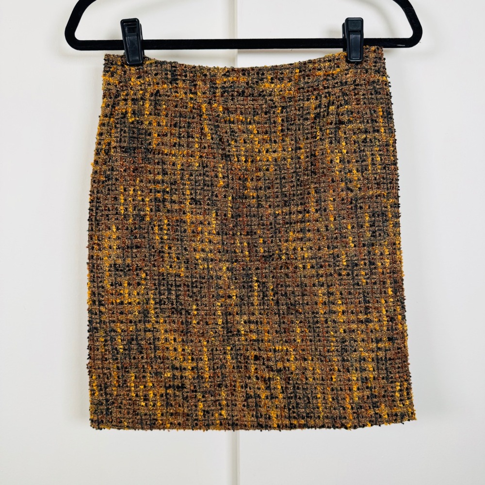 Amanda + Chelsea Brown Orange Tweed Boucle Mini Skirt Women Size 0 Professional